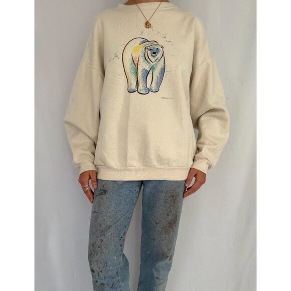 90s vintage polar bear winter animal graphic cotton crewneck pullover sweatshirt - Picture 2 of 10